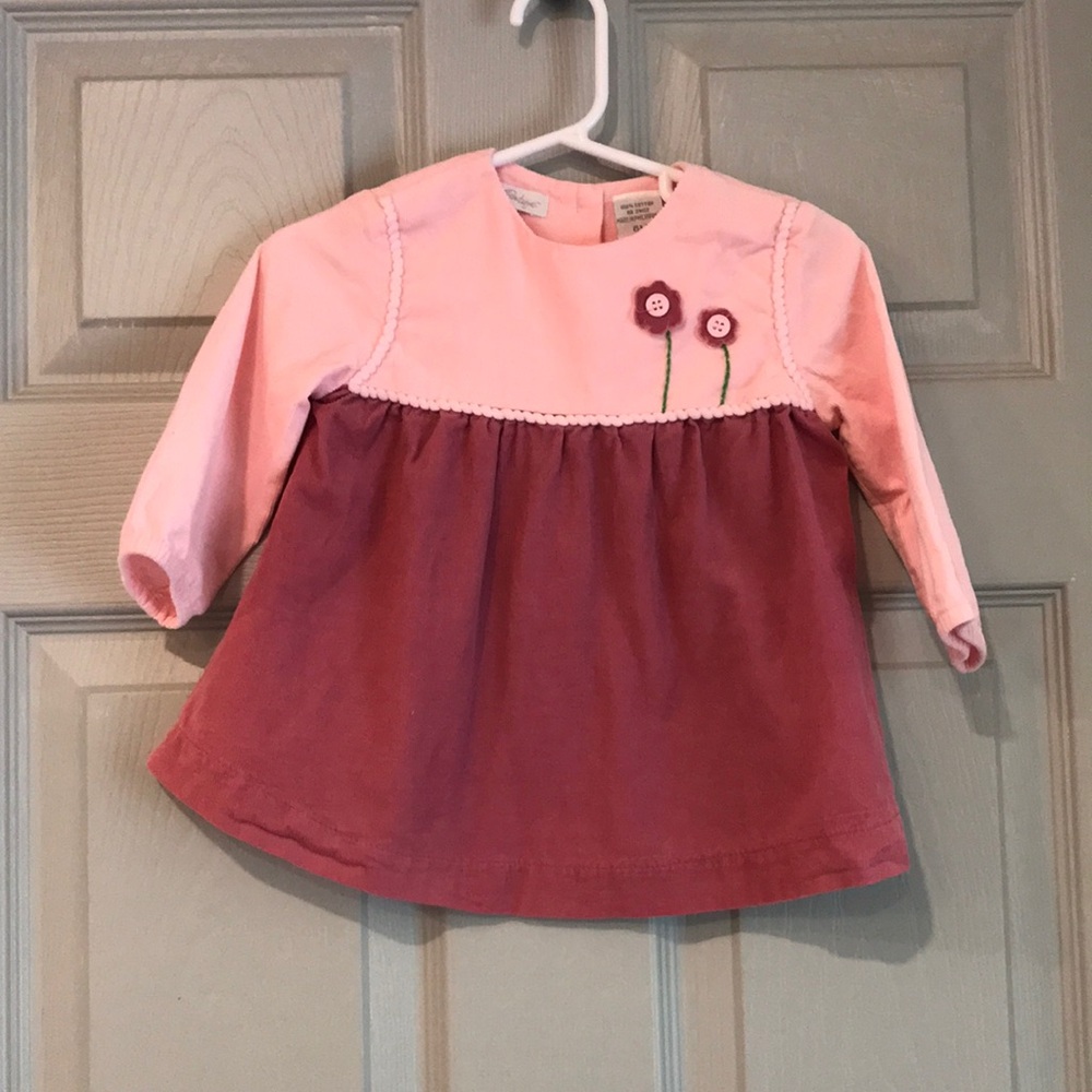 Carriage Boutique Baby 6M Pink Mauve Flower Embroidery Button Corduroy Dress